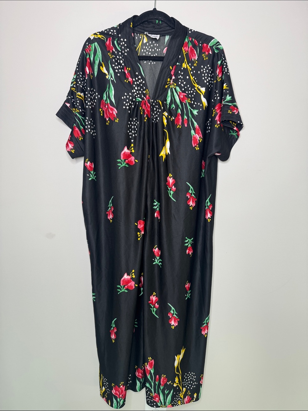 Anthony Richards Black Maxi Dress with Red and Yellow Floral Print